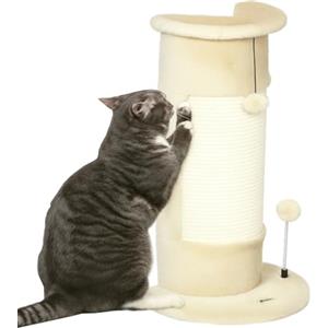 PawHut Albero Tiragraffi per Gatti Fino a 5kg con 2 Palline, Tappetino in Sisal e Rivestimento in Peluche, 34x25.5x58cm, Beige