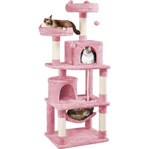 Yaheetech Albero Tiragraffi per Gatti Adulti Grandi Medi con Giocattolo Gioco Palle in Corda Sisal Naturale 61 x 49 x 158 cm Rosa