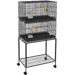 PawHut Gabbia per Uccelli in Acciaio e PP, Design Impilato con Posatoi, Altalene e Scalette, 77x46x164 cm, Nero