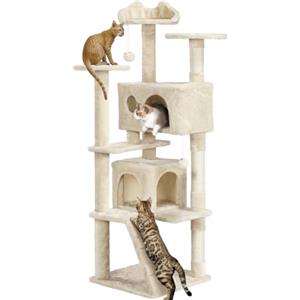 Yaheetech Albero Tiragraffi per Gatti in Sisal e Truciolato 49 cm × 49 cm × 158 cm Torre con Posatoio Condominio Gioco Beige