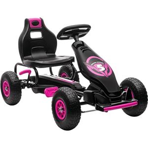 HOMCOM Go Kart a Pedali per Bambini 5-12 Anni con Sedile Regolabile, 50 kg Portata, Veicolo a Pedali per Bambini con Marcia, Avanti, Retromarcia, Freno a Mano e Ruote in EVA Antiscivolo, Rosa e Nero