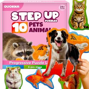 QUOKKA Puzzle Giocattolo per Bambini da 2 a 3 Anni - Giochi di Animali Domestici 3 a 5 Anni - 8 Forme di Animali Realistiche - 40 Grandi Pezzi di Puzzle per Bambini - Regalo Educativo Bambino 2 4 Anni