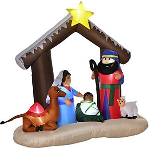 HOMCOM Presepe di Natale Gonfiabile 183cm con 5 Luci LED e Gonfiatore Integrati, Decorazione Natalizia da Esterno