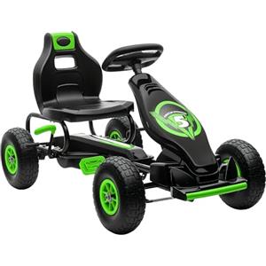 HOMCOM Go Kart a Pedali per Bambini 5-12 Anni con Sedile Regolabile, 50 kg Portata, Veicolo a Pedali per Bambini con Marcia, Avanti, Retromarcia, Freno a Mano e Ruote in EVA Antiscivolo, Verde e Nero