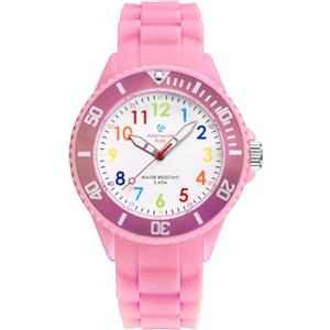 Alienwork Kids Orologio di Apprendimento Bambini Ragazze Pink Bracciale in Silicone Multicolore bambini Impermeabile 5 ATM Tempo di Apprendimento