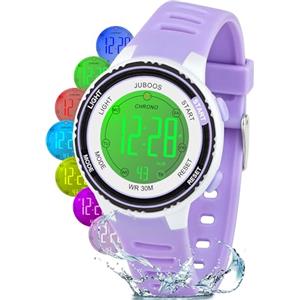 Juboos Orologio Bambina,con Cinturino Stampato e 7 Luci Colorate,Orologio Digitale Impermeabile per Bambini con Orecchie da Gatto per Ragazzo e Ragazza da 4 a 12 Anni (Violetta-Bianco)