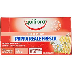 equilibra Integratori Alimentari, Pappa Reale Fresca, Integratore per Riduzione Stanchezza e Affaticamento, con Pappa Reale Fresca, Miele, Vitamina B5 e Vitamina B6, 10 Flaconcini Monodose