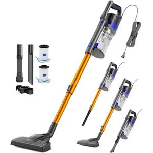 VACTechPro 60KPa/600W/7M Aspirapolvere con Filo, Aspirapolvere con 800ml Pattumiera, Scopa Elettrica con Filo con Design a Doppia Maniglia, Scopa Elettrica con Filo Potente per Pavimenti, Arancione