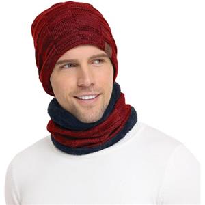 Bequemer Laden Uomo Donna Invernali Cappello e Sciarpa ad anello con Fodera in Pile, Termici Berretto in Maglia Caldi Scaldacollo per Sci Moto Scooter Ciclismo, Regalo