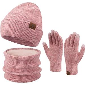 ZASFOU Donna Inverno Berretto Cappelli Sciarpa Touchscreen Guanti Set Caldo maglia teschio Caps per le donne Uomini