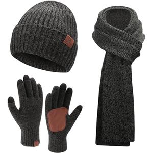 Bequemer Laden Uomo Donna Inverno Cappello Long Sciarpa Touchscreen Guanti Set Berretto Scaldacollo Guanti Set con Fodera in Pile