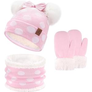 ZASFOU Bambina Piccolo Cappello Invernale Sciarpa Guanti Set Bambino Berretto Cappelli in Cotone Maglia Bambini Scaldacollo Guanti 0 1 2 3 4 Anni Ragazza Regalo
