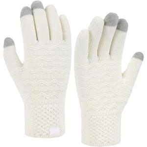 Bequemer Laden Guanti invernali da donna per il freddo con dita touch screen in ciniglia lavorata a maglia elastica polsino termico guanti caldi regali, bianco, Taglia unica
