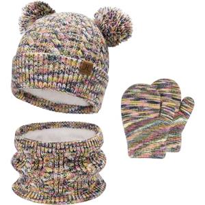 Bequemer Laden Invernale Cappello Berretto con Pon Pon Sciarpa Guanti Bambino, Termici Cappelli Berretti Manopole per 0-4 Anni Bambini Piccoli, Caldo Beanie Touch Screen Guanti per 5-8 Bimbo Bambina