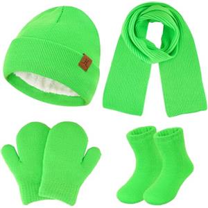 Bequemer Laden Set di 4 accessori invernali caldi per bambini: berretto, guanti, sciarpa e calzini in pile, in maglia, per neonati, bambini da 0 a 6, 12 mesi e ragazzi da 1 a 4 anni, regalo per ragazze e ragazzi