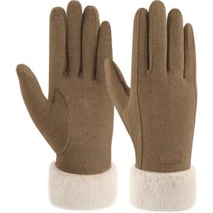 ZASFOU Guanti invernali da donna con schermo tattile e fodera in pile termico,Cachi,L