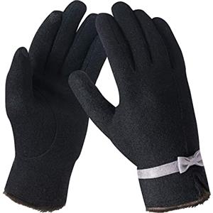 Bequemer Laden Guanti Invernali Donna in Cashmere Termici Touchscreen con Fodera in Pile di Lana Elegante Fiocco Decorato, Taglia Unica, Z Nero