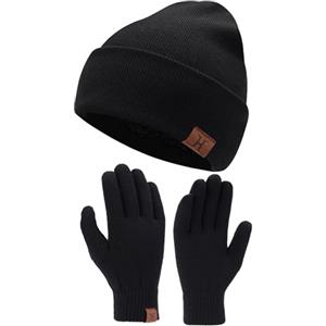 Bequemer Laden Uomo Donna Invernale Cappello Berretto e Touchscreen Guanti con Fodera in Pile, Termici Cappelli Berretti in Maglia a Coste