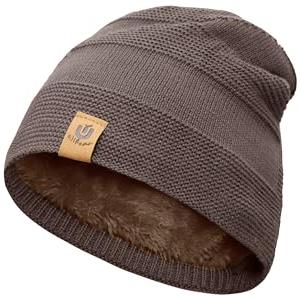 Wikoan Cappello Invernale da Uomo Berretto Maglia Termica Cappello Invernale con Fodera in Pile,Kaki
