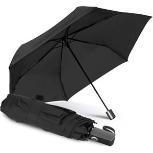PERLETTI Ombrello Pieghevole Antivento Uomo - Ombrellino Compatto Resistente Ultra Leggero Adulto - Ombrello Apertura e Chiusura Automatica da Viaggio - Diametro 95 cm (Nero Extra Piatto)