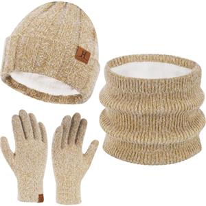 ZASFOU Donna Cappello Invernale Sciarpa Guanti Touch Screen Set Caldo Imitazione Visone Maglia Berretto Cappelli Pile Foderati Scaldacollo Guanto Regalo per Donna