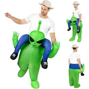 AYBUY Costume Gonfiabile Alien-s, Costume Alienoes Verde, Costume Gonfiabile Alieno per Adulti, Halloween Carnevale Cosplay Outfit 160-190cm, Sistema di Gonfiaggio Incluso