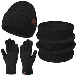 Bequemer Laden Donna Uomo Invernale Termici Cappello Sciarpa Touch Screen Guanti Set con Fodera in Pile, Invernali Berretto in Maglia Scaldacollo Regalo