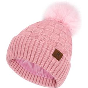 ZASFOU Donna Cappello Invernale Caldo Maglia a Quadri Berretto Pompon Morbido Cappelli Pile Foderati Regalo per Donna