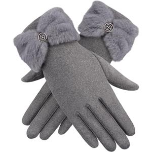 ZASFOU Donna Invernali Guanti Termici Touch Screen Elegante Guanti con Fodera in Pile Peluche Fiocco Polsini Regalo per Donna