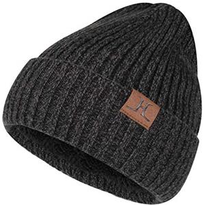 ZASFOU - Berretto invernale unisex foderato in pile, cuffia lavorata a maglia calda, con teschio, con risvolto, A-grigio scuro, Taglia unica