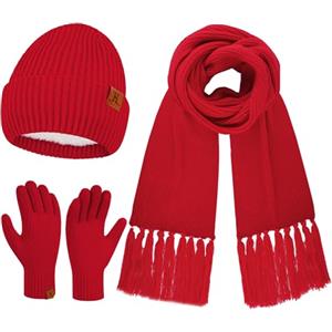 Bequemer Laden Invernale Termici Cappello Donna Guanti Touch Screen Sciarpa Set, Berretto Pile Doppio Lungo Sciarpe con Nappa