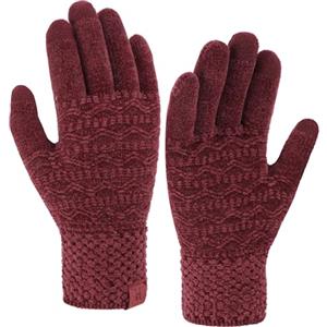 Bequemer Laden Guanti invernali da donna per il freddo con dita touch screen in ciniglia lavorata a maglia elastica polsino termico guanti caldi regali, Rosso vinaccia, Taglia unica