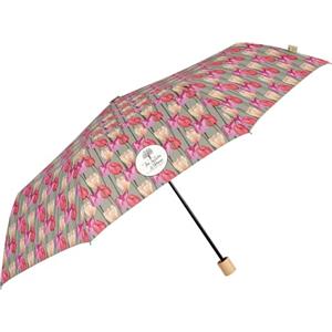 PERLETTI GREEN Ombrello Pieghevole Donna Ecosostenibile - Ombrello Mini Antivento Tessuto Riciclato Manico Legno Biodegradabile - Ombrellino da Viaggio Borsa - Diametro 97 cm (Tulipani Rosa Fucsia)