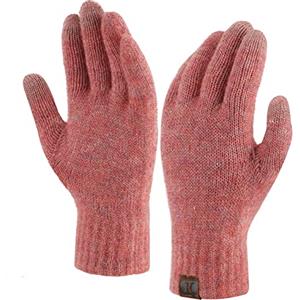 ZASFOU Guanti invernali da donna con schermo touch screen, per il freddo, in filato riciclato, con fodera in pile, Rosa/Rosso, Taglia unica