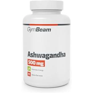 GymBeam Ashwagandha, Withania Somnifera, Ginseng Indiano, 500mg di Estratto, 5% Withanolides, Adattogeni per Resistenza e Gestione dello Stress, Pratiche Capsule (180 cps)