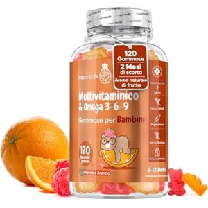maxmedix Vitamine Bambini con Omega 3 6 9, 120 Gommose (2 Mesi), 12 Vitamine con Zinco e Inositolo, Multivitaminico Bambini, Gusto di Lampone e Arancia, per Vegetariani, Adatto dai 3 ai 12 Anni, Senza Glutine