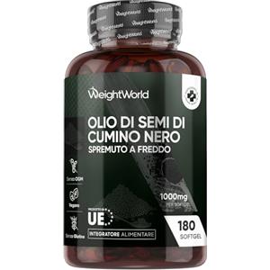WeightWorld Olio di Cumino Nero Vegano, 1000mg, 180 Cumino Nero Capsule Molli (per 6 Mesi), 1 Sola Softgel al Giorno di Black Cumin, Spremuto a Freddo da Nigella Sativa, Black Cumin Oil Senza Magnesio Stearato