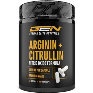 GEN GERMAN ELITE NUTRITION L-Arginina + L-Citrullina - 320 capsule - 1100 mg per capsula - Citrullina + Arginina Base in rapporto 1:1 - Aminoacidi Premium
