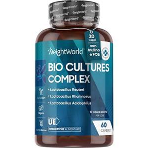 WeightWorld Fermenti Lattici Probiotici Vegani, 77 Miliardi CFU, Probiotici Donna, Uomo, 20 Ceppi Batterici, Fermenti Lattici Adulti, Lactobacillus Gasseri, Lactobacillus Reuteri, 60 Capsule, Prebiotici, Inulina