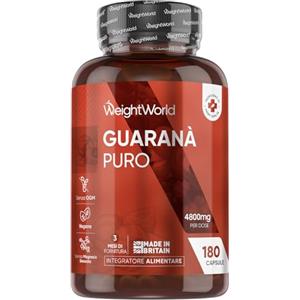 WeightWorld Guarana Puro Vegano, 180 Capsule, per 3 Mesi, Estratto 10:1 di Guarana Polvere, 4800mg per Dose, da Semi di Paullinia Cupana, Superfood Pre Workout, Senza Magnesio Stearato, Prodotto nel Regno Unito