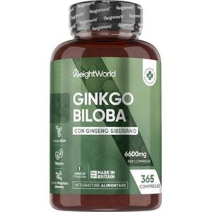 WeightWorld Ginkgo Biloba Vegano con Ginseng Siberiano, 365 Compresse, 1 al Giorno da 6600mg, (per 1 Anno), Ginkgo Biloba Integratore, Estratto 50:1, Glicosidi Flavonici e Lattoni Terpenici, Senza Glutine né OGM