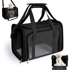 AiQInu Trasportino Gatto e Cani, Zaino pieghevole per gatti con tracolla regolabile, Borsa da Trasporto per Cani Gatti Capacità di Carico 3-6 kg, per Cani Gatti di Media Taglia in Aereo, Nero