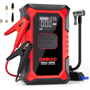 GOOLOO 3000A Avviatore Batteria Auto con Compressore, 150PSI Avviatore Emergenza per Auto con Torcia, Ricarica USB, avviatore batteria per auto (fino a 9.0L Gas/6.5L Diesel)
