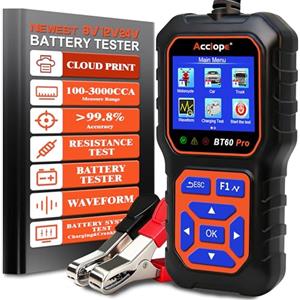 Acclope BT60 Pro Tester per Batterie Auto 100-3000 CCA con Stampa Cloud 6V 12V 24V AGM Litio Gel Analizzatore Digitale Alternatore Automobilistico Sistema di Avviamento e Carica per Auto Moto Camion Furgoni