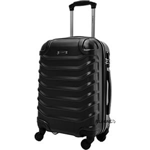 R.Leone Valigia Trolley Bagaglio a mano Rigido Ultraleggero in ABS 4 Ruote Autonome (Nero, 20267 Valigia 55x38x23cm)