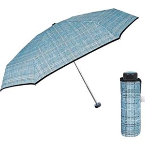 PERLETTI Ombrello Donna Ultra Compatto con Fantasia Militare - Ombrellino Portatile Leggero con Apertura Manuale Resistente - Ombrello Pieghevole Antivento Tondo - Diametro 90 cm (Tweed Azzurro)