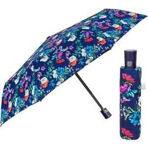 PERLETTI Ombrello Portatile con Fantasia Fiori Pois - Ombrellino Pieghevole Antivento Resistente - Ombrello Piccolo Donna Elegante Mini - Apertura Automatica Diametro 96 cm (Floreale Blu)