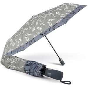 PERLETTI Ombrello Pieghevole Antivento Donna con Fiori - Ombrello Compatto da Borsa Resistente Apri Chiudi Automatico - Ombrellino Ragazza da Viaggio Robusto - Diametro 98 cm (Grigio Bordo Blu)