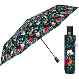 PERLETTI Ombrello Portatile con Fantasia Fiori Pois - Ombrellino Pieghevole Antivento Resistente - Ombrello Piccolo Donna Elegante Mini - Apertura Automatica Diametro 96 cm (Floreale Nero)