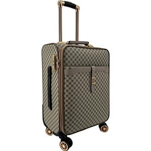 R.Leone Valigia da 1 pezzo Fino a Set 3 Trolley Espandibile grande, medio e bagaglio a mano 4 ruote in Ecopelle 101 (Quadretti Beige, L Valigia Grande)